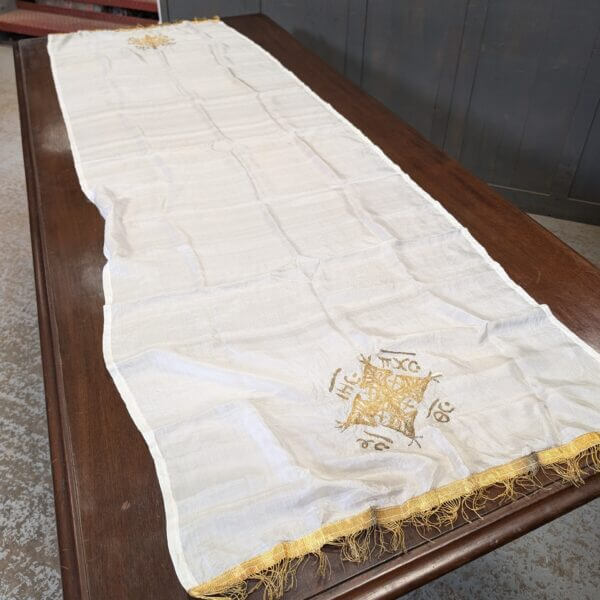 Finest Purest Vintage Pale Silk With Gold Thread Altar Cloth Scarf