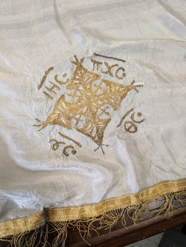 Finest Purest Vintage Pale Silk With Gold Thread Altar Cloth Scarf