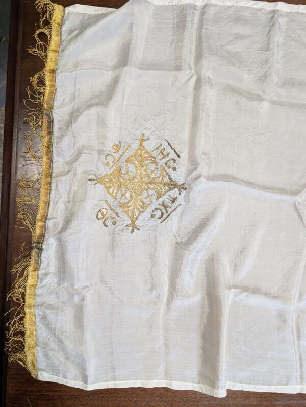 Finest Purest Vintage Pale Silk With Gold Thread Altar Cloth Scarf