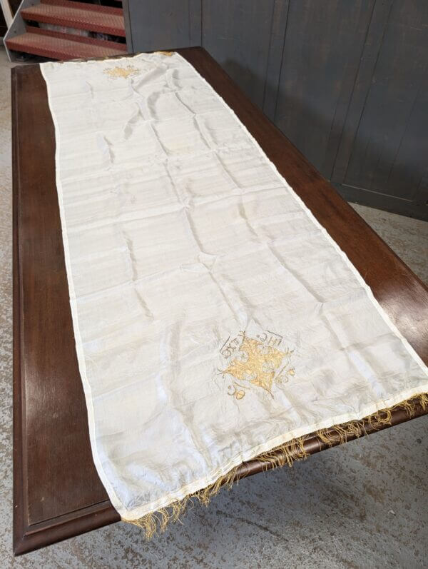 Finest Purest Vintage Pale Silk With Gold Thread Altar Cloth Scarf