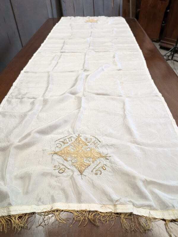 Finest Purest Vintage Pale Silk With Gold Thread Altar Cloth Scarf