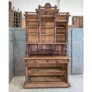 Monumental and Ornate Antique Flemish Walnut Bookcase Storage Cabinet