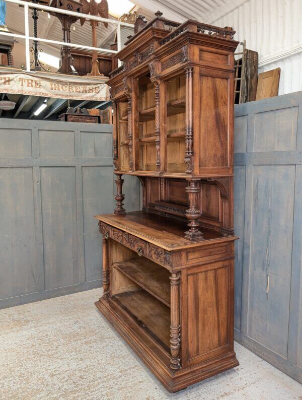 Monumental and Ornate Antique Flemish Walnut Bookcase Storage Cabinet