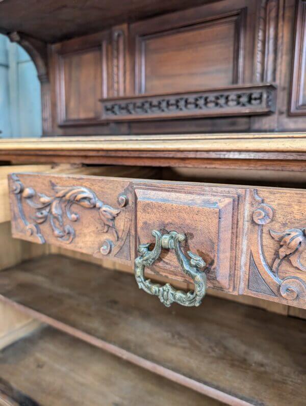 Monumental and Ornate Antique Flemish Walnut Bookcase Storage Cabinet