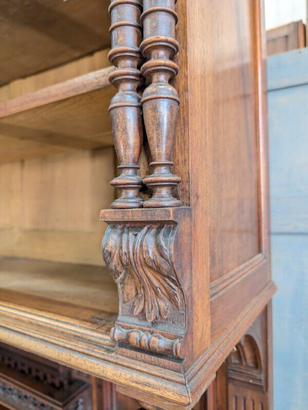 Monumental and Ornate Antique Flemish Walnut Bookcase Storage Cabinet