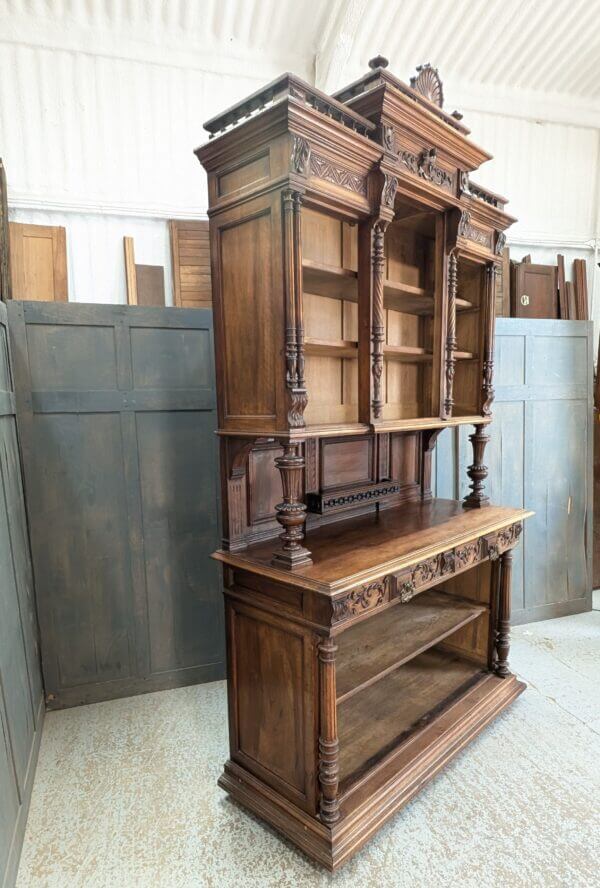 Monumental and Ornate Antique Flemish Walnut Bookcase Storage Cabinet