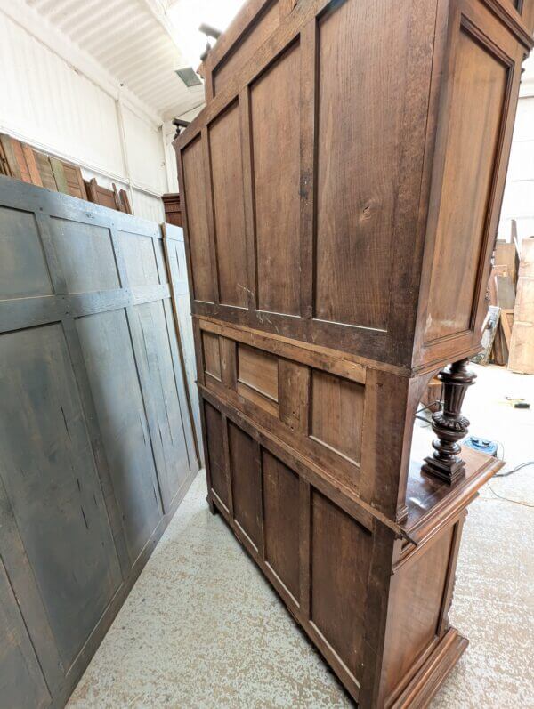 Monumental and Ornate Antique Flemish Walnut Bookcase Storage Cabinet