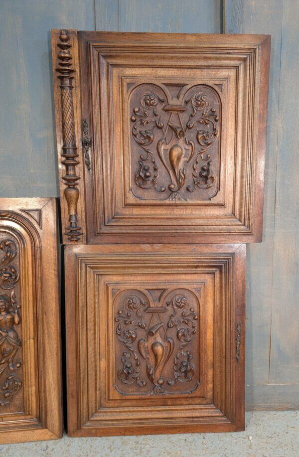 Late 19th Century Carved Walnut Panels with Figures Vines & Swags