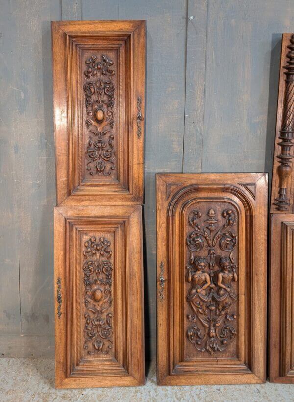 Late 19th Century Carved Walnut Panels with Figures Vines & Swags