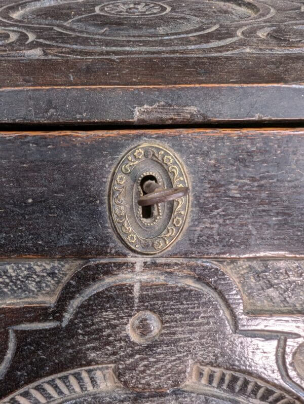 Highly Carved Dark Oak Late Victorian Bureau with Four Drawers & Cupboard