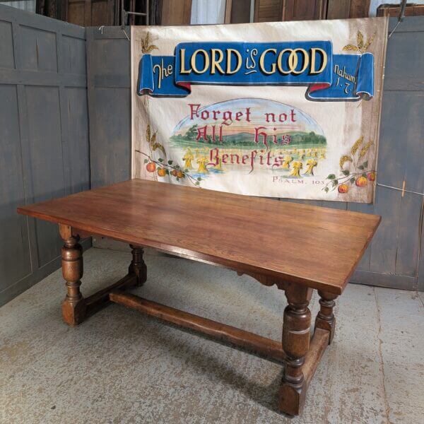 Generous Sized Red Tinged Oak Vintage 17th Century Style Refectory Table with Gadroons