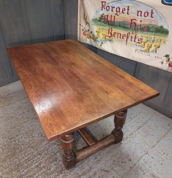 Generous Sized Red Tinged Oak Vintage 17th Century Style Refectory Table with Gadroons