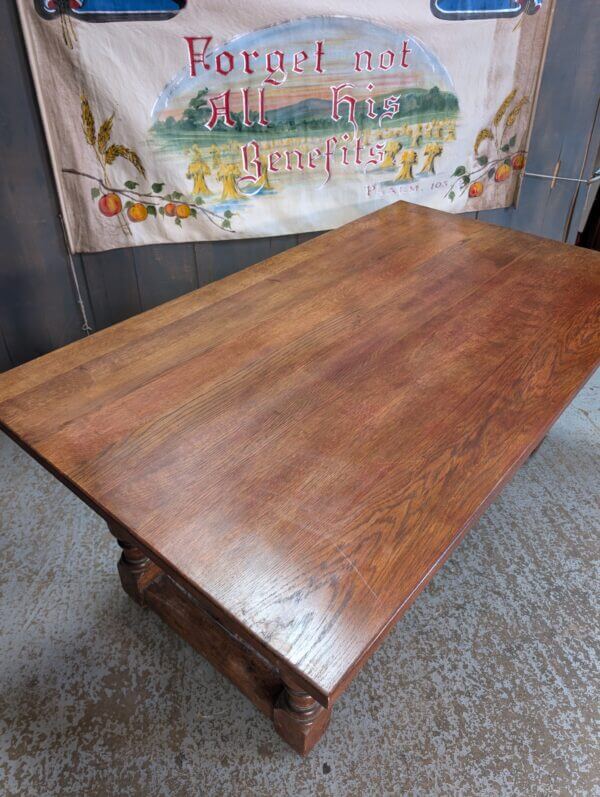 Generous Sized Red Tinged Oak Vintage 17th Century Style Refectory Table with Gadroons