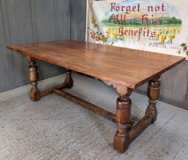 Generous Sized Red Tinged Oak Vintage 17th Century Style Refectory Table with Gadroons