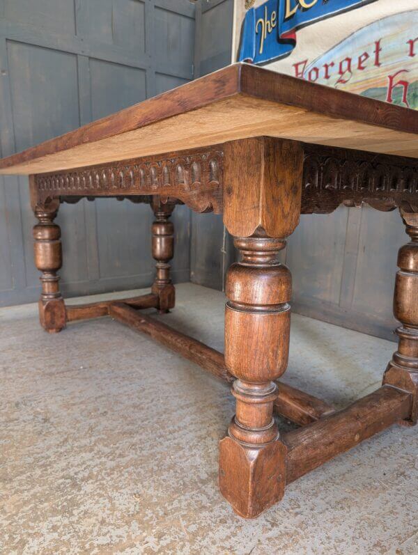 Generous Sized Red Tinged Oak Vintage 17th Century Style Refectory Table with Gadroons