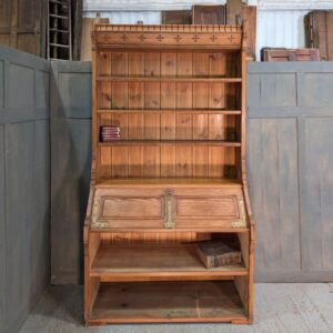 Extra Large Mild Gothic Antique Pitch Pine Bureau Bookcase