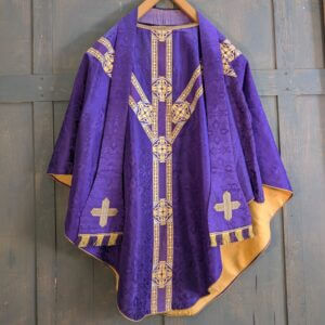 Very Nice Purple & Gold Chasuble with Broad Cross Patterned Orphreys