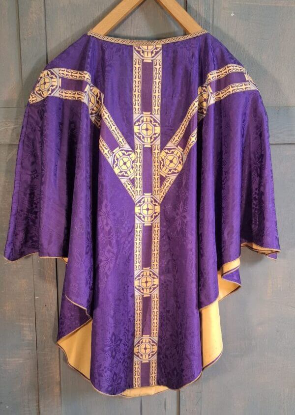 Very Nice Purple & Gold Chasuble with Broad Cross Patterned Orphreys