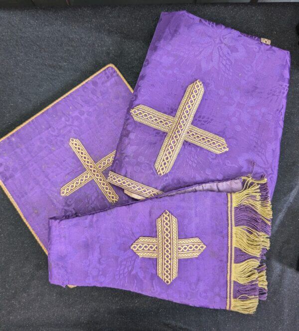 Very Nice Purple & Gold Chasuble with Broad Cross Patterned Orphreys