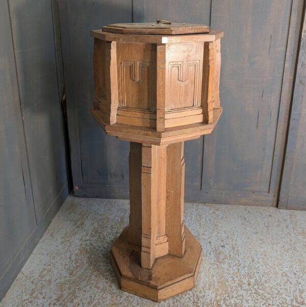 Powerfully Styled Late Deco Solid Oak Baptismal Church Font