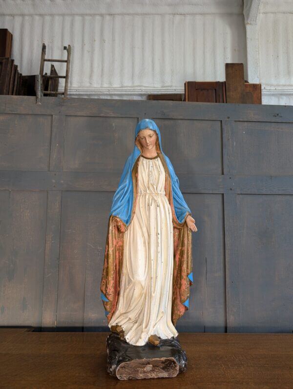 Carved Wooden Antique Religious Statue of Mary the Immaculate Conception Madonna BVM