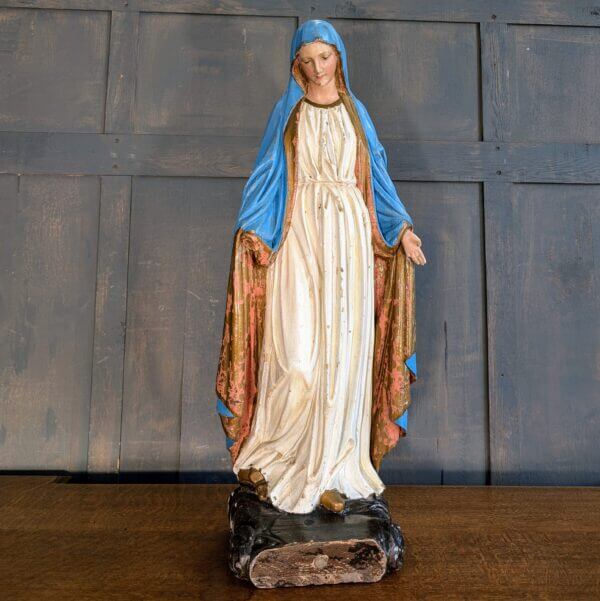 Carved Wooden Antique Religious Statue of Mary the Immaculate Conception Madonna BVM