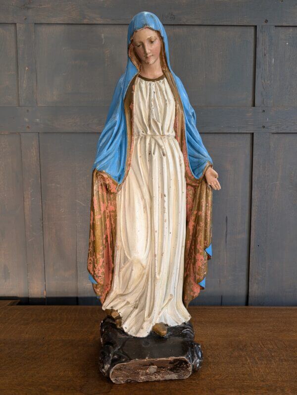 Carved Wooden Antique Religious Statue of Mary the Immaculate Conception Madonna BVM