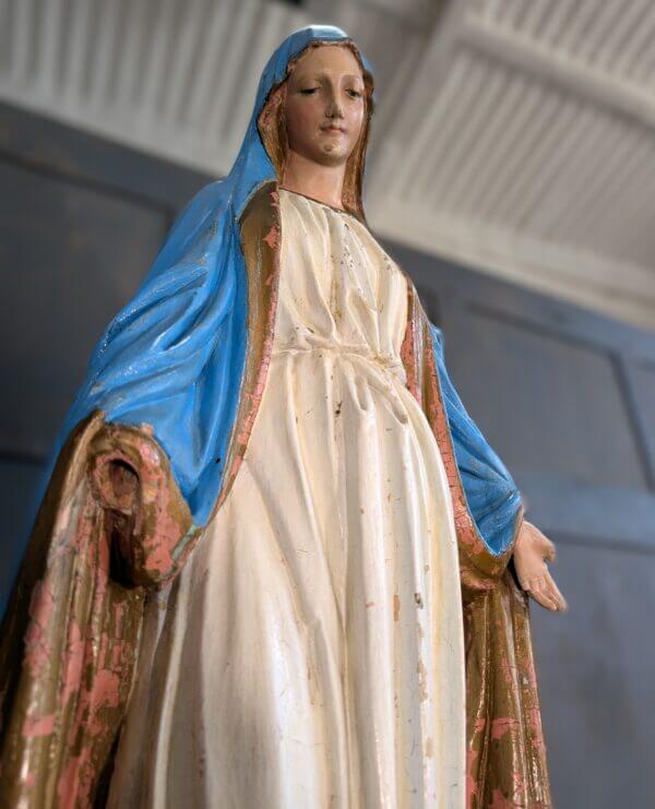 Carved Wooden Antique Religious Statue of Mary the Immaculate Conception Madonna BVM