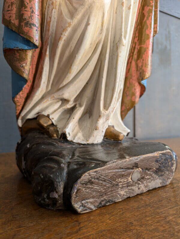 Carved Wooden Antique Religious Statue of Mary the Immaculate Conception Madonna BVM