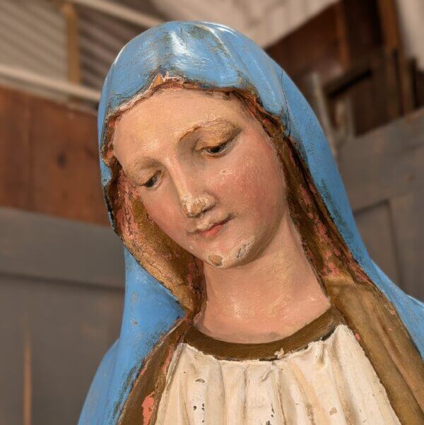 Carved Wooden Antique Religious Statue of Mary the Immaculate Conception Madonna BVM