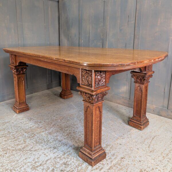 Unusual Carved Antique Oak Dining Table with Hidden Castors