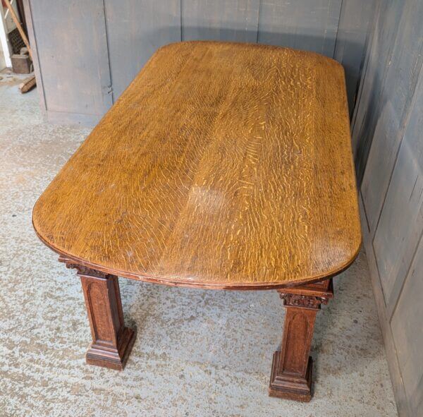 Unusual Carved Antique Oak Dining Table with Hidden Castors