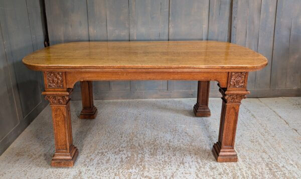 Unusual Carved Antique Oak Dining Table with Hidden Castors