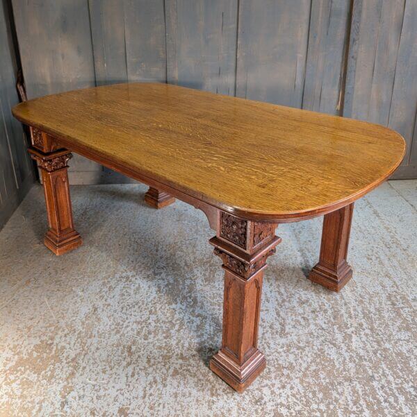 Unusual Carved Antique Oak Dining Table with Hidden Castors