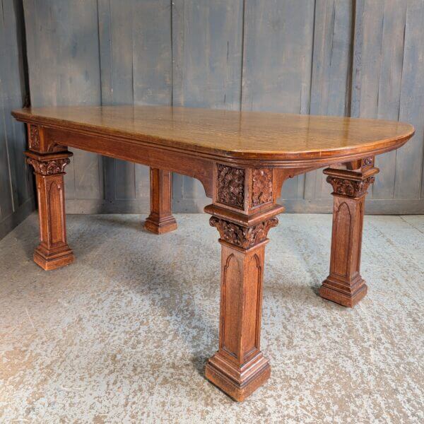 Unusual Carved Antique Oak Dining Table with Hidden Castors