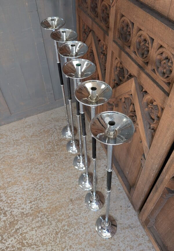 Set of Six 1973 Vintage Modernist Acolyte Processional Candlesticks with Bases