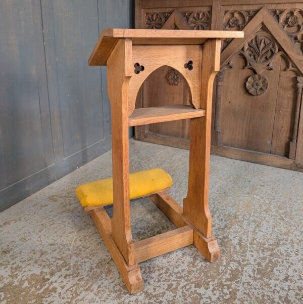 Narrow 1950's Vintage Pale Oak Prayer Desk Prie-Dieu with Trefoils