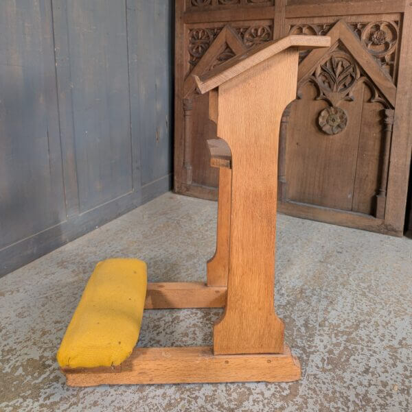 Narrow 1950's Vintage Pale Oak Prayer Desk Prie-Dieu with Trefoils