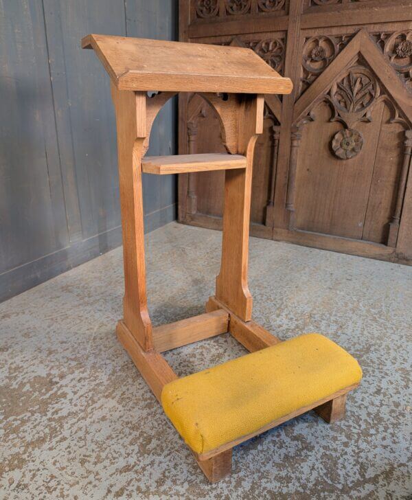 Narrow 1950's Vintage Pale Oak Prayer Desk Prie-Dieu with Trefoils