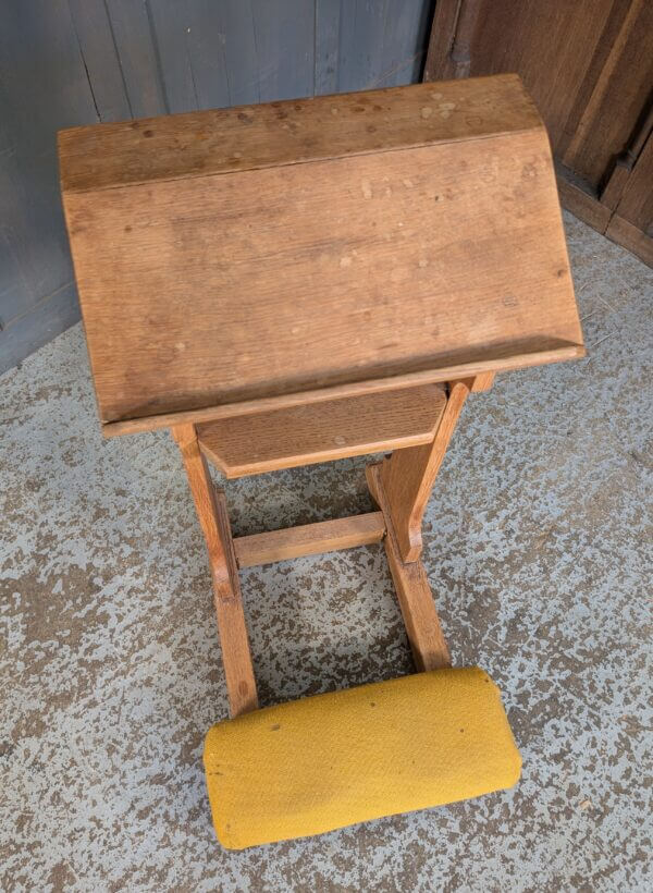 Narrow 1950's Vintage Pale Oak Prayer Desk Prie-Dieu with Trefoils