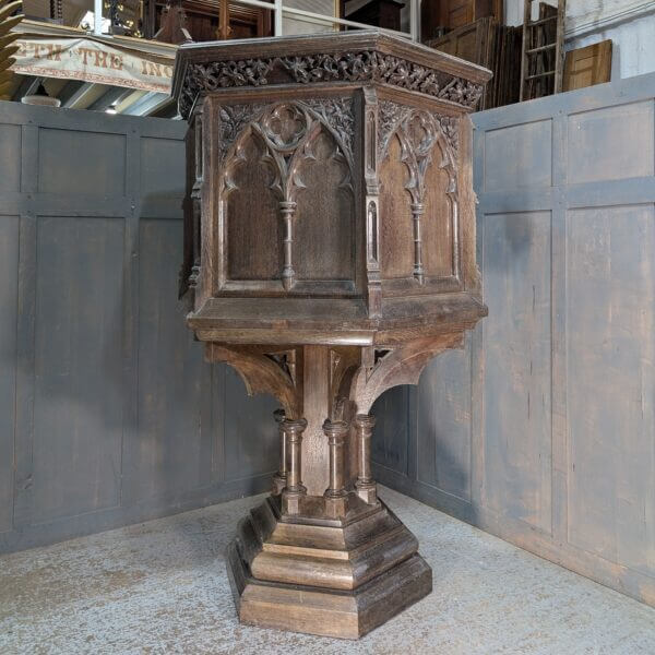 Splendid Antique Gothic Oak Church Pulpit from Blackpool