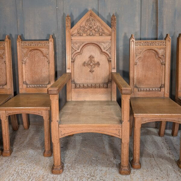 Very Grand Rare Heavy Vintage Gothic Carved Clergy Chairs