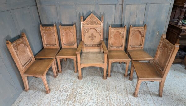 Very Grand Rare Heavy Vintage Gothic Carved Clergy Chairs