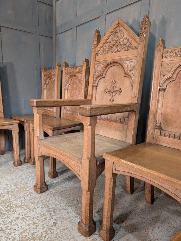 Very Grand Rare Heavy Vintage Gothic Carved Clergy Chairs