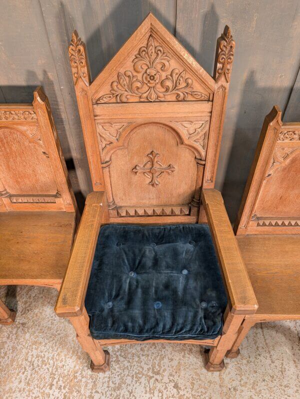 Very Grand Rare Heavy Vintage Gothic Carved Clergy Chairs