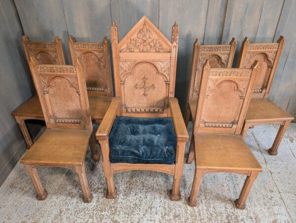 Very Grand Rare Heavy Vintage Gothic Carved Clergy Chairs