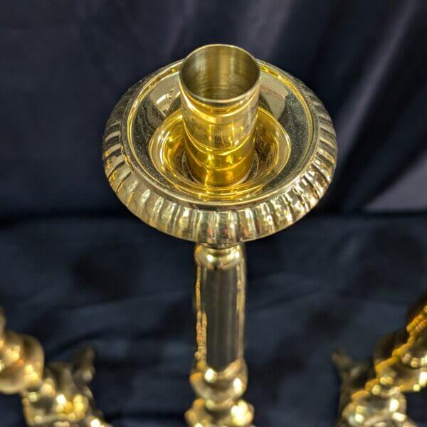 Elegant Smaller Size Heavy Brass 'Big Six' Set of Candlesticks & Sunburst Crucifix