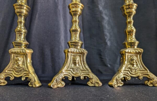 Elegant Smaller Size Heavy Brass 'Big Six' Set of Candlesticks & Sunburst Crucifix