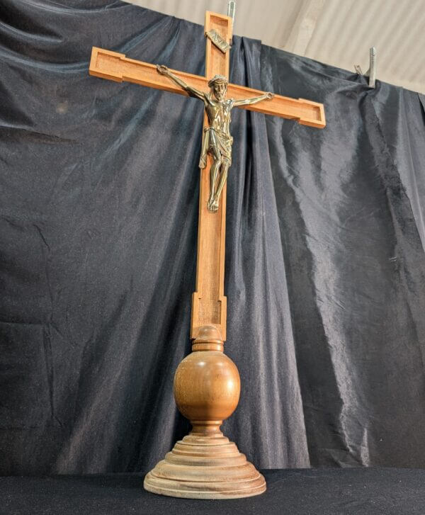 Large Modern Hardwood and Metal Altar Cross from St Barnabus Epsom