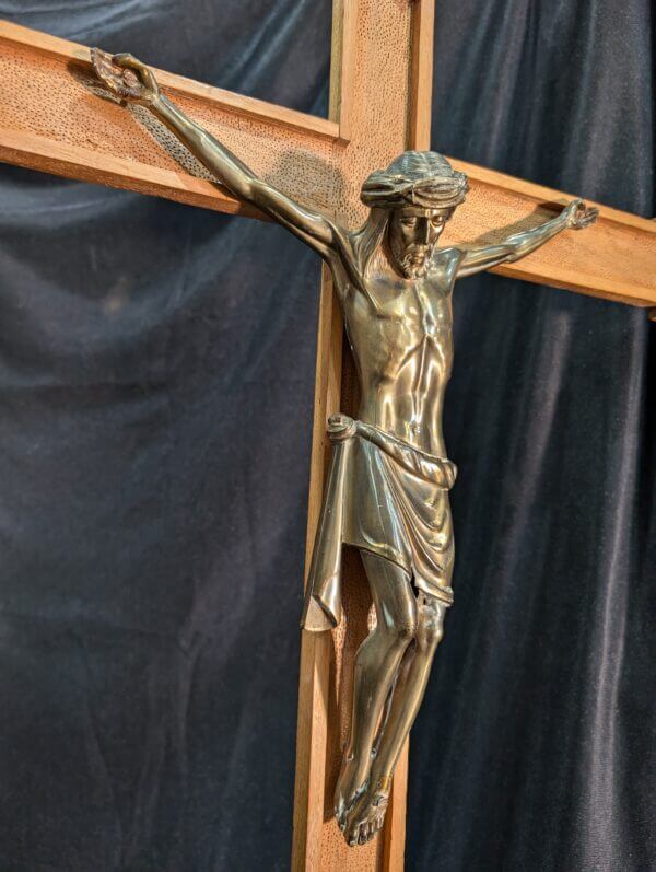 Large Modern Hardwood and Metal Altar Cross from St Barnabus Epsom